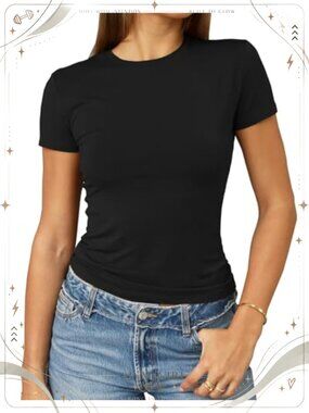 Slim Fit Crop Top Short Sleeve Crew Neck Basic Tight T Shirt